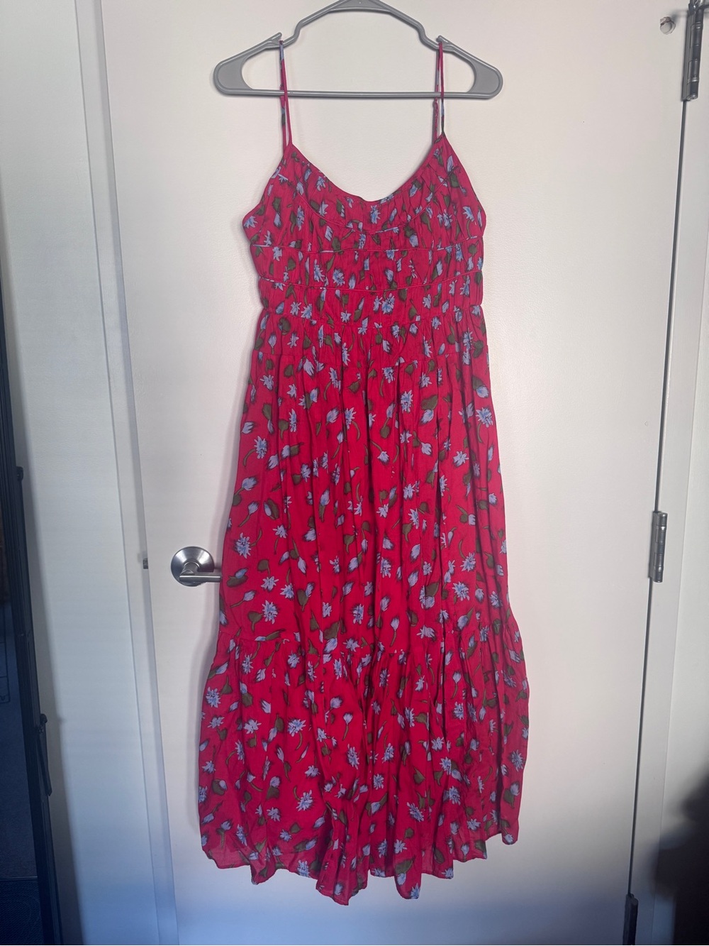 J. Crew Red Floral Spaghetti-Strap Sundress